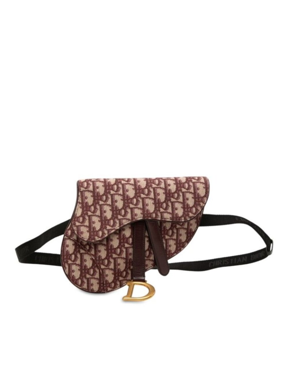 Dior Oblique Trotter Saddle Belt Bag Wine Red Beige Canvas Leather
